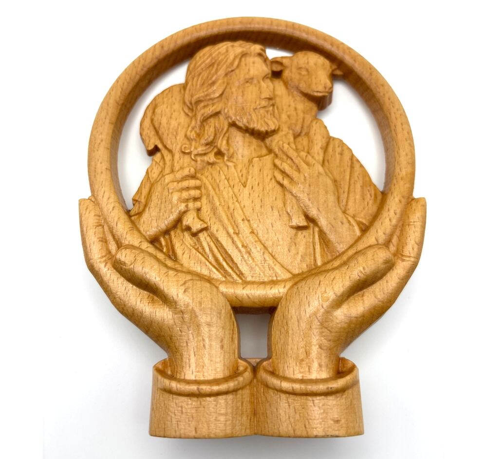 Jesus The Good Shepherd Wooden Carving Statue Jesus with Lamb Religious Decor